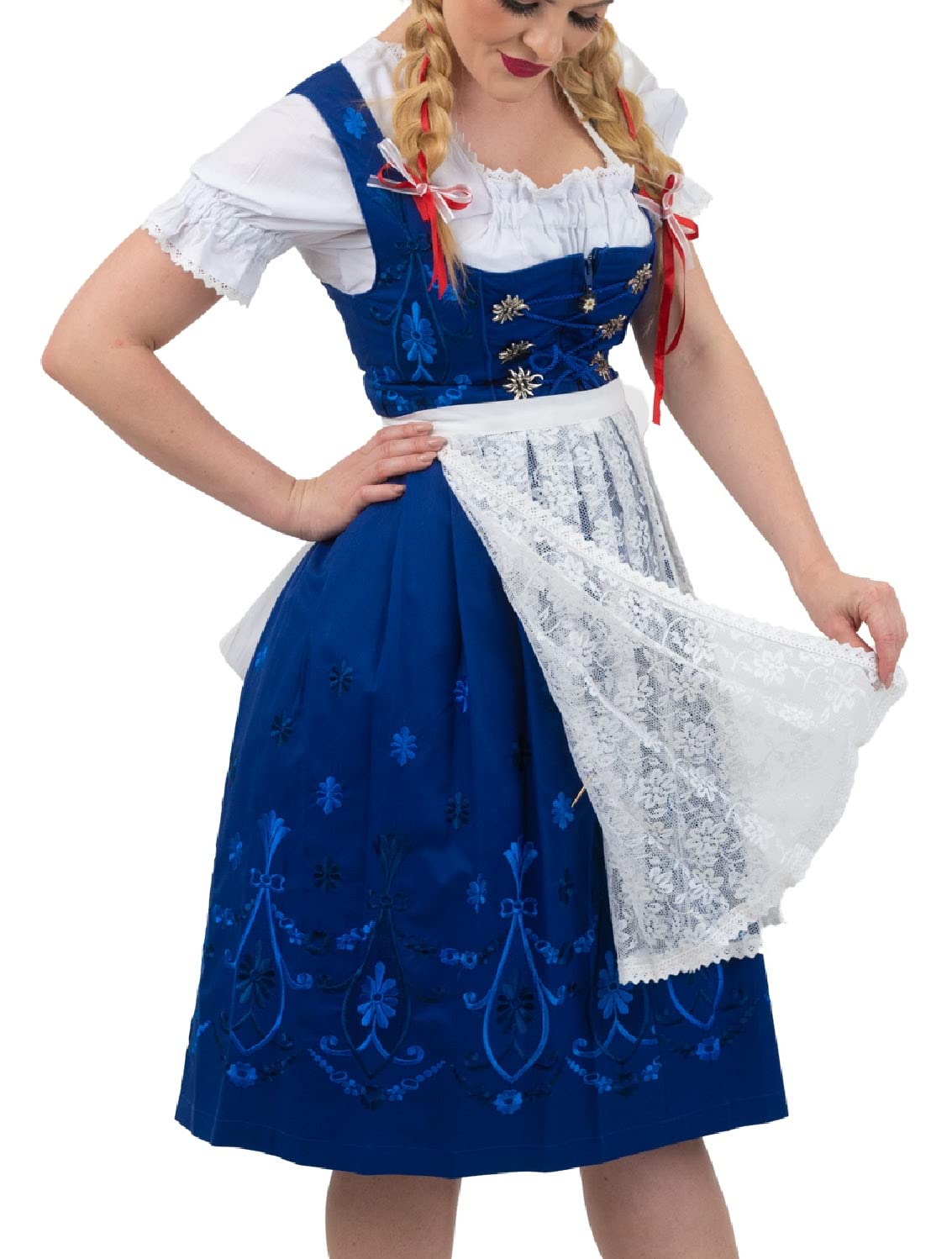 Authentic German Oktoberfest Dirndl Dress - 3-Piece Long Midi Trachten Haus Outfit in Blue | Perfect for Oktoberfest, Bavarian Parties & Cultural Events