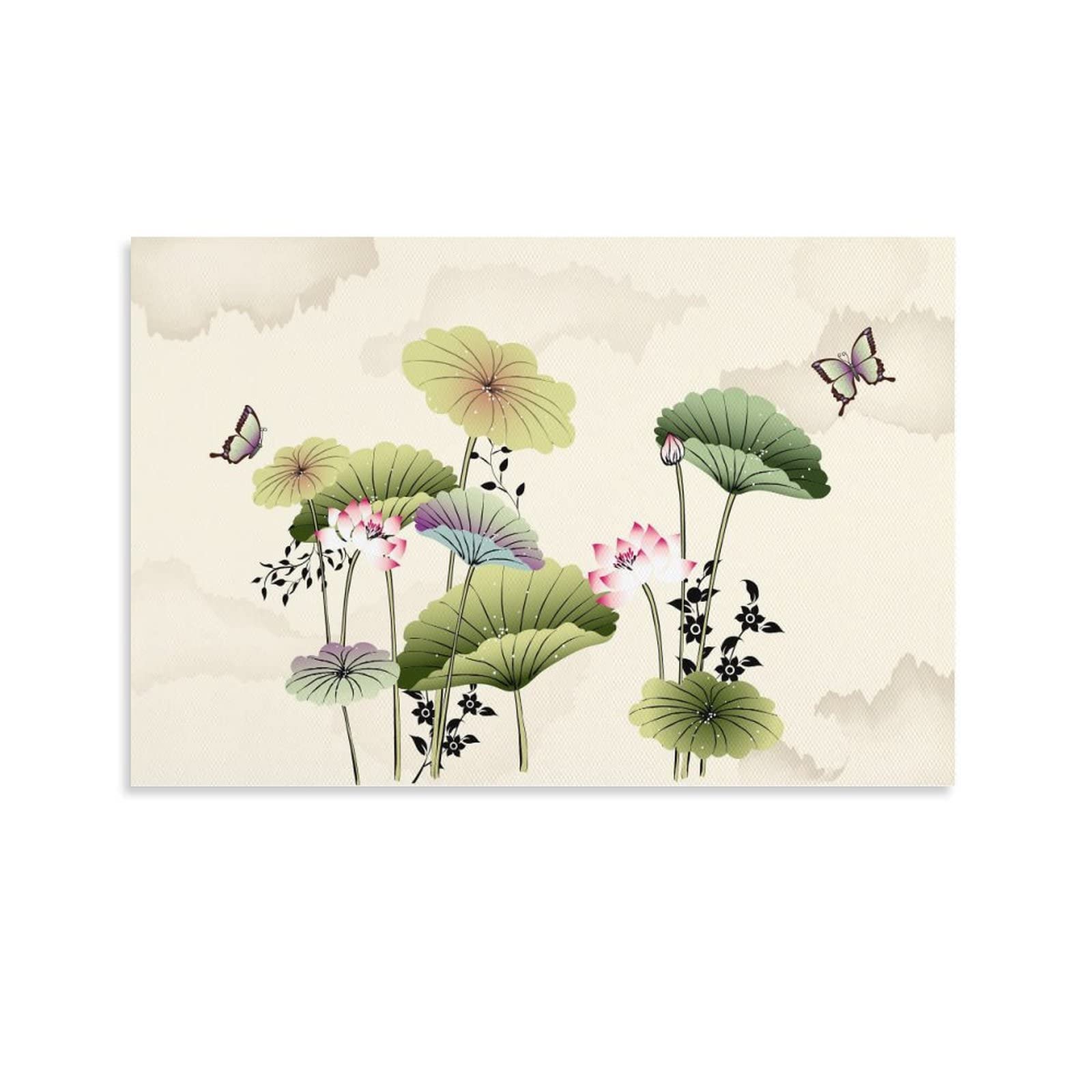 Lotus Pond Landscape Large Stretch Canvas Wall Art - 16x24 inch (40x60cm) Unframed Modern Home Decor for Living Room & Bedroom - Perfect for Zen Decor, Office Wall Decor, and Gift Ideas