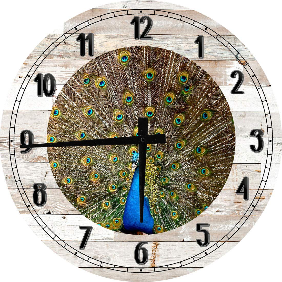 18 Inch White Peacock Feather Wall Art Decor - Large Round Wood Wall Clock for Living Room, Bedroom & Office - Elegant Home Decor & Unique Gift Idea
