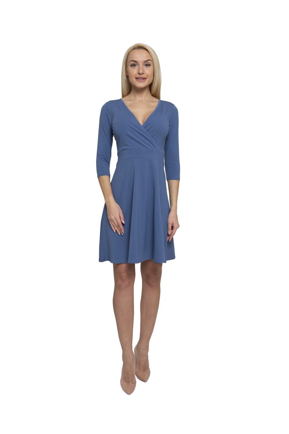 Lunarable Women's Cross Wrap A-Line Long Sleeve Dress - Elegant Flowy Midi Dress for Casual Outings, Date Night & Special Occasions