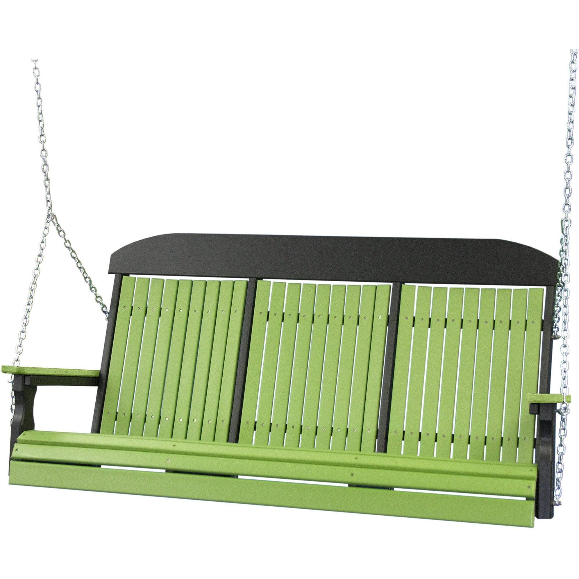 LuxCraft 5ft Lime Green Recycled Plastic Porch Swing with Cup Holder - Classic Highback Outdoor Patio Furniture for Garden, Deck & Backyard Relaxation
