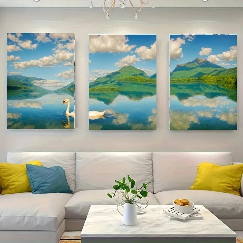 3-Piece White Swan Swimming in Calm Waters Metal Wall Art - Ready to Hang, Nature-Themed Home Decor for Living Room, Bedroom & Office
