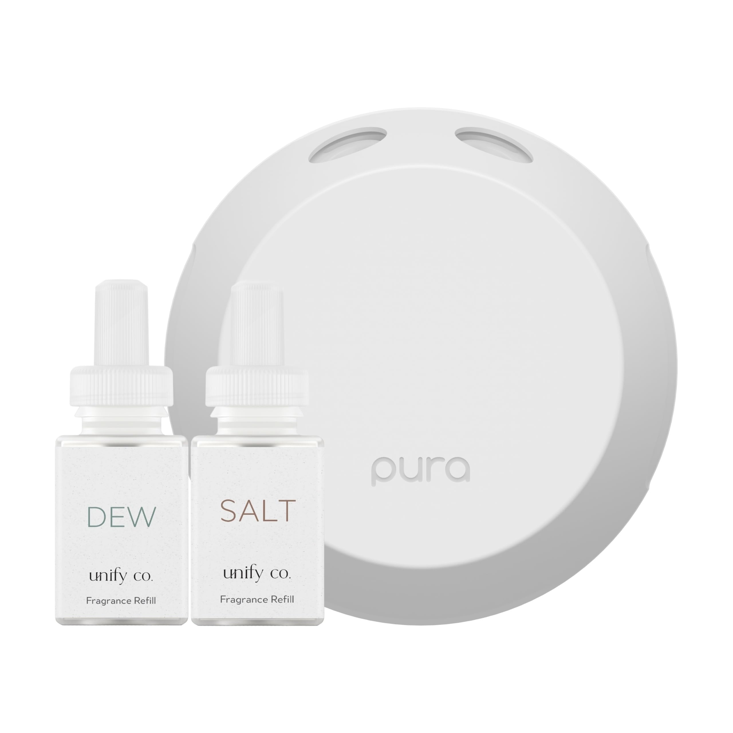 Pura 4 Smart Home Fragrance Diffuser Starter Set - WiFi Enabled Essential Oil Aromatherapy Device with Square Box, Dew & Salt Scent Refills - Perfect for Living Room, Bedroom & Office Air Freshening