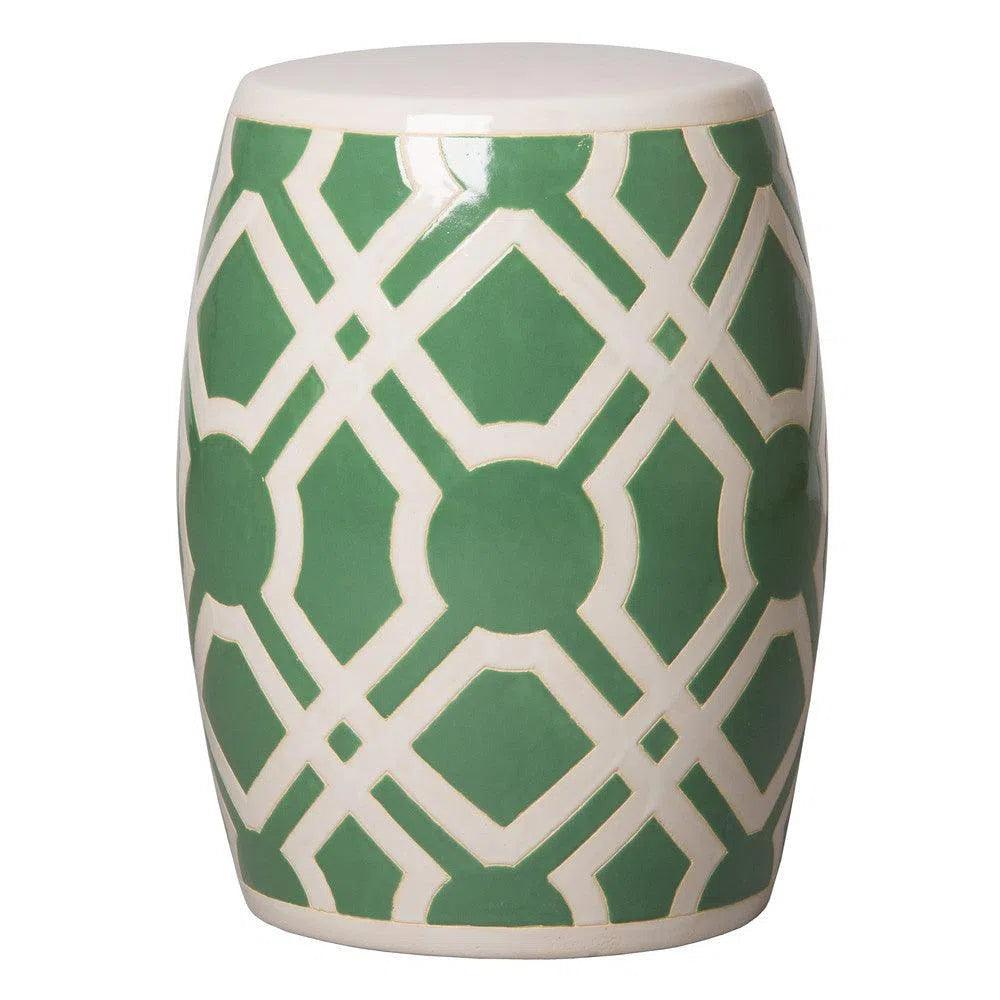 18 Inch Labyrinth Pattern Ceramic Garden Stool - Durable Outdoor Seating & Decorative Accent for Patio, Porch, and Backyard Landscaping