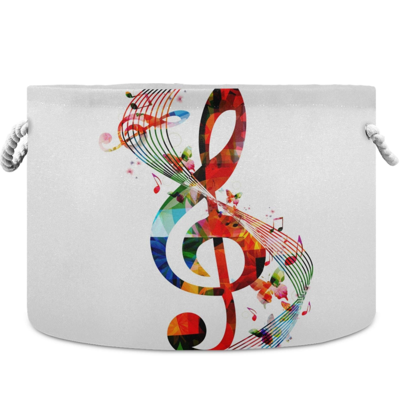 Colorful Music Note Canvas Storage Basket - Nursery Hamper, Toy Organizer Bin, Laundry Basket for Kids Room, Playroom & Shelves | Perfect for Baby Clothes, Stuffed Animals & Playroom Organization