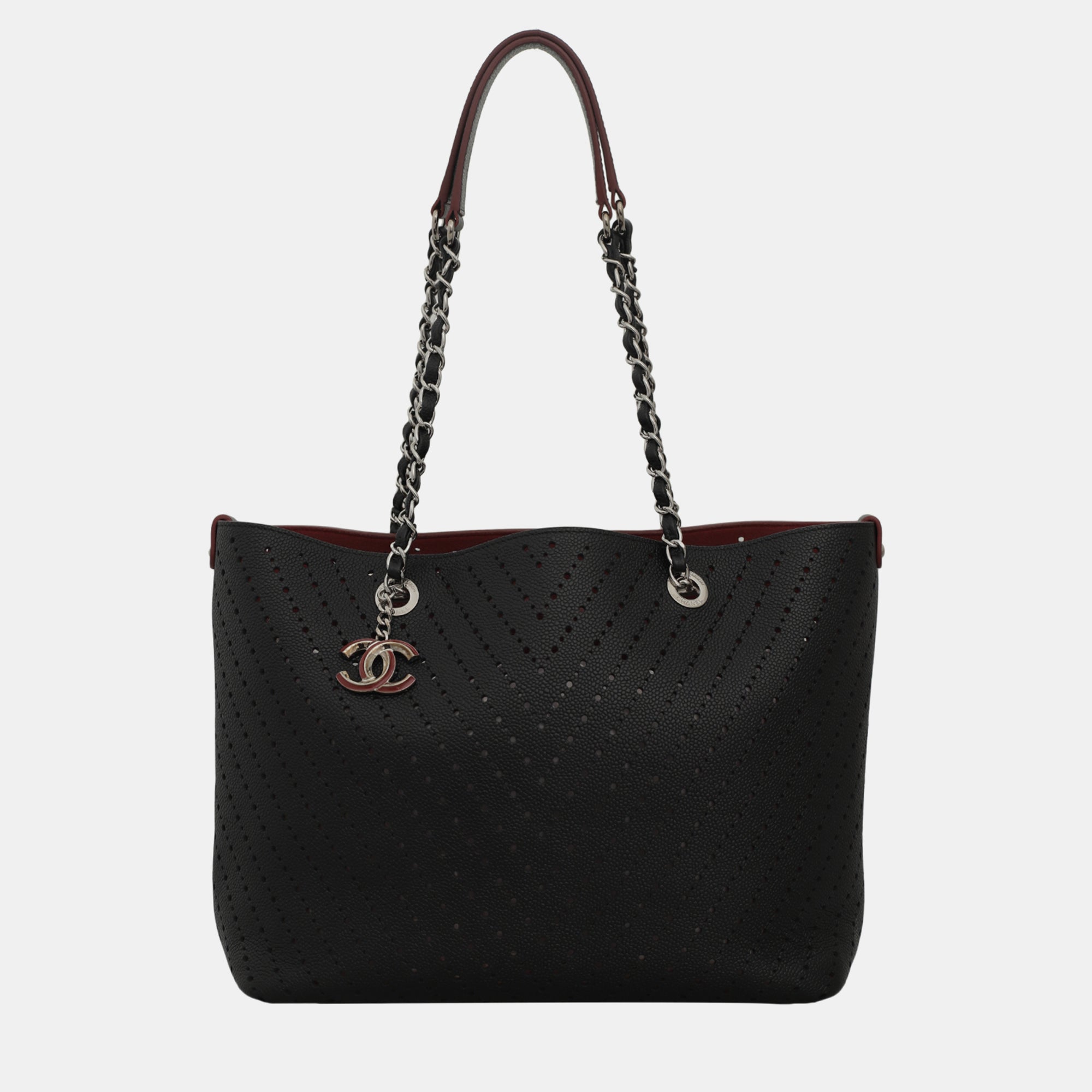 Luxury Black Caviar Perforated Leather Tote Bag for Women - Stylish Designer Handbag for Work, Travel & Everyday Use