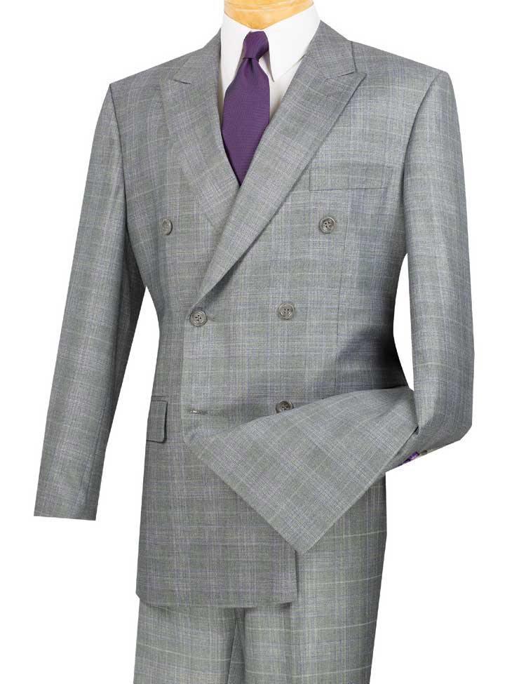 Premium Executive Double Breasted Regular Fit Glen Plaid Business Suit for Men - Classic Grey | Perfect for Office Meetings, Weddings & Formal Events