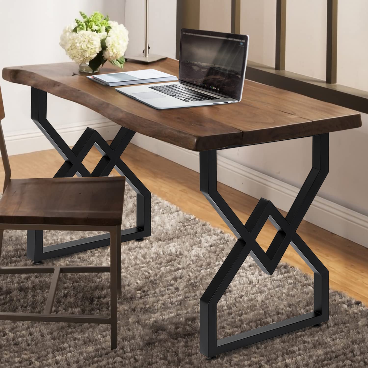 AINISIS 28 Inch Metal Table Legs - Set of 2, Diamond Black DIY Desk Legs for Dining Tables, Console Tables, Computer & Office Furniture (28