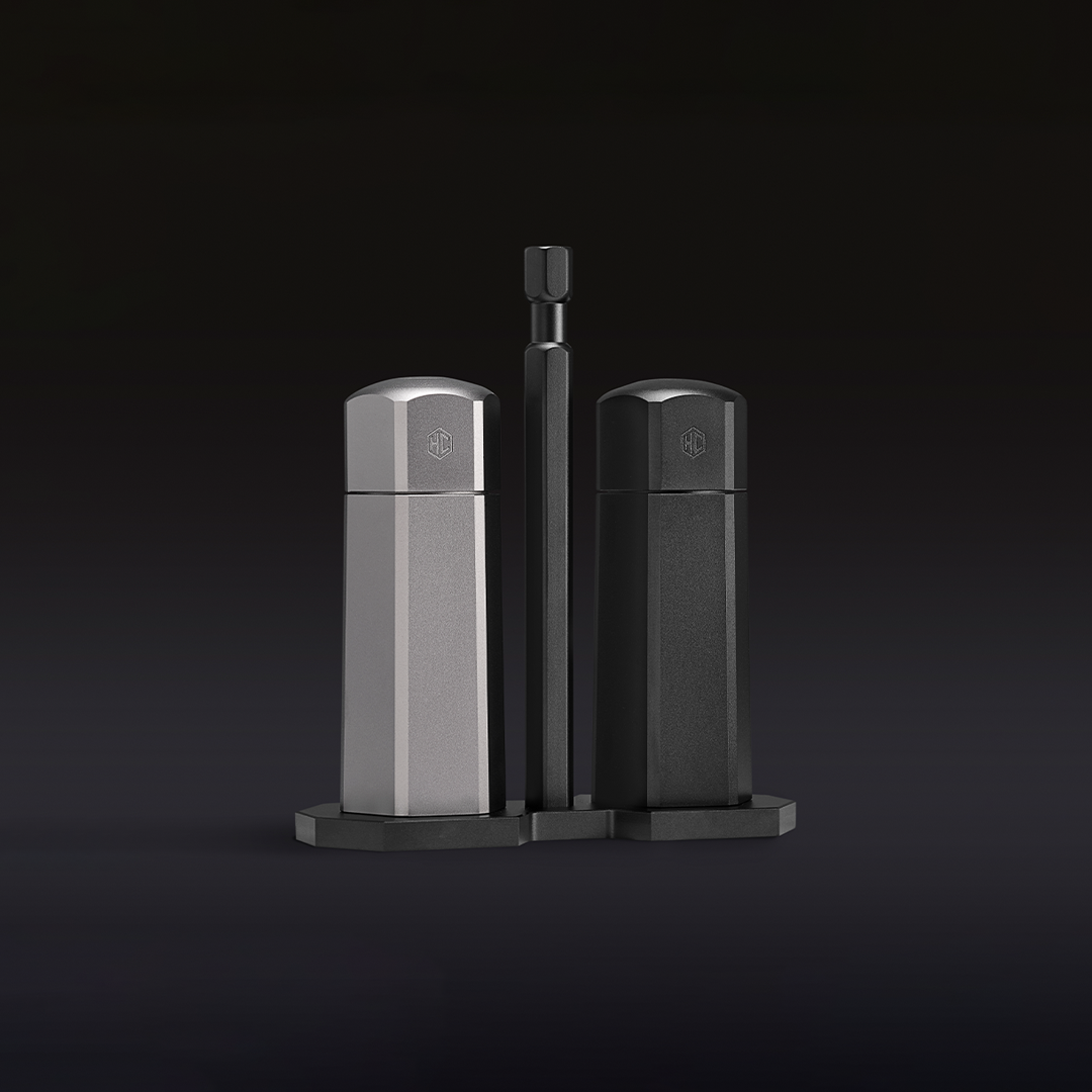 Premium HexMill Tabletop Salt and Pepper Grinder Set - Adjustable Coarseness, Stainless Steel - Perfect for Kitchen, Dining Table, and Outdoor Picnics