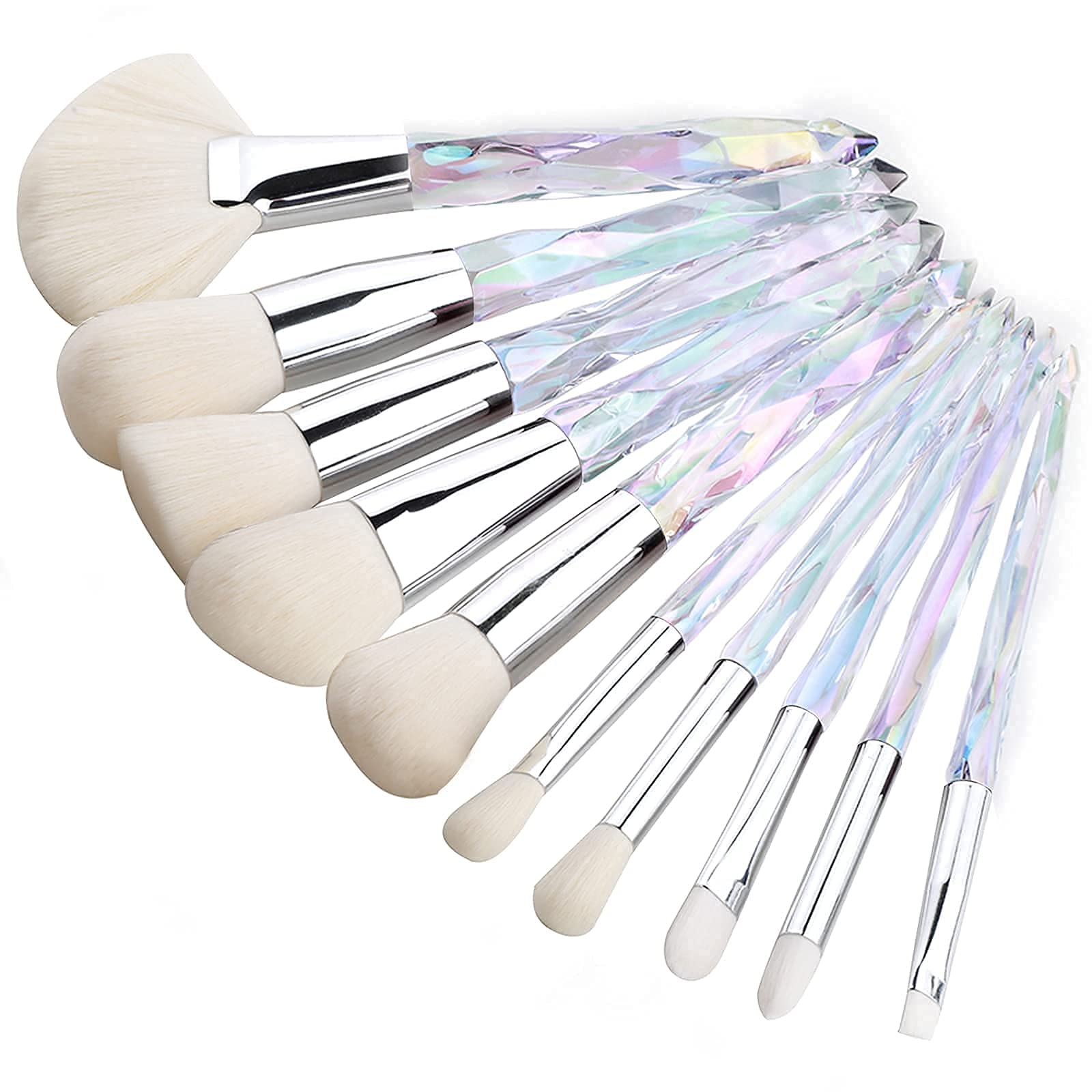 Kingtree 10PCS Crystal Makeup Brush Set - Premium Synthetic Bristles for Foundation, Blush, Concealer, Eyeshadow & Eyeliner | Professional Cosmetic Brushes for Women & Girls | Perfect for Daily Makeup, Travel & Gift Giving