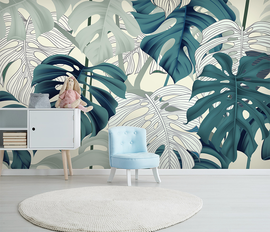 Green Monstera Leaves Wallpaper Mural - Tropical Botanical Peel & Stick Wall Décor for Living Room, Bedroom, Office | Vibrant Home Decor for Nature Lovers