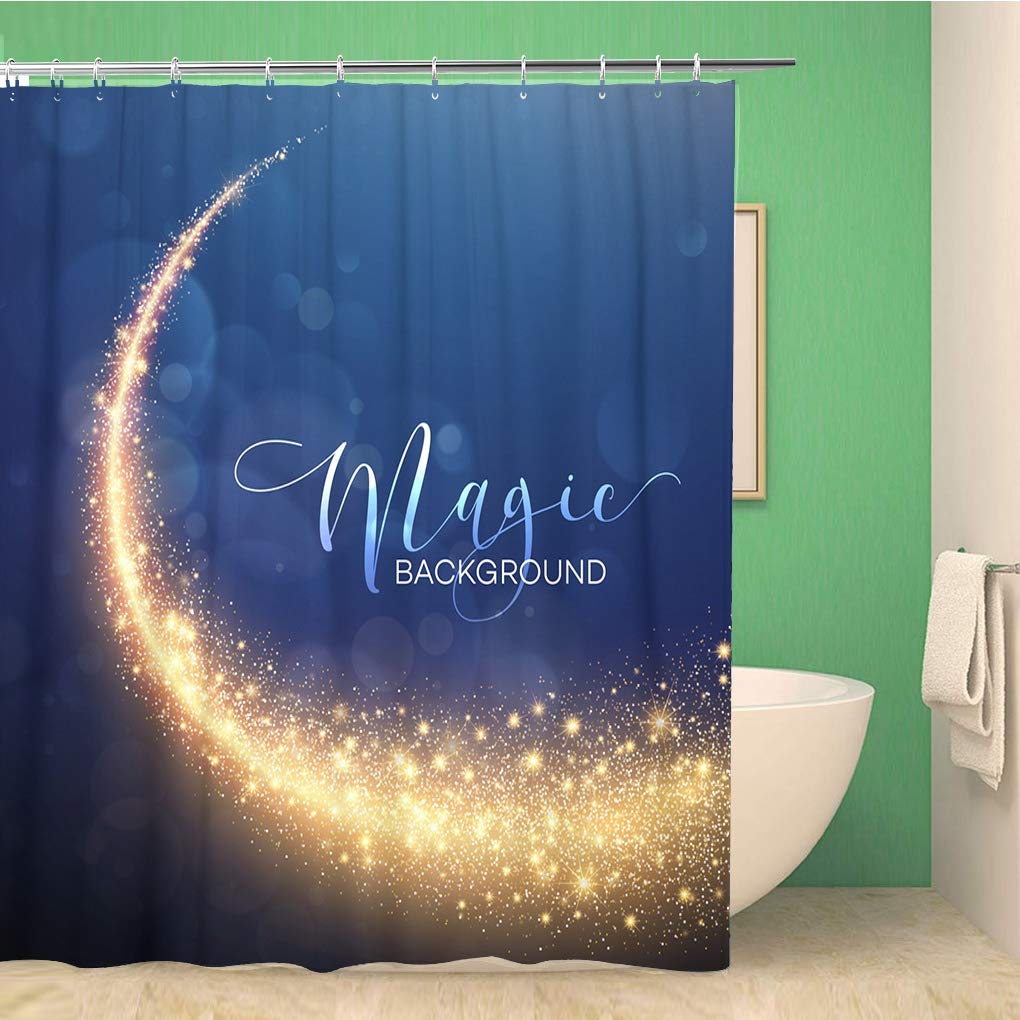 Blue Starry Trail Shower Curtain - Waterproof Polyester Fabric 72x78 Inches with Hooks - Sparkling Yellow Shine for Bathroom Decor - Perfect for Modern, Kids', and Guest Bathrooms