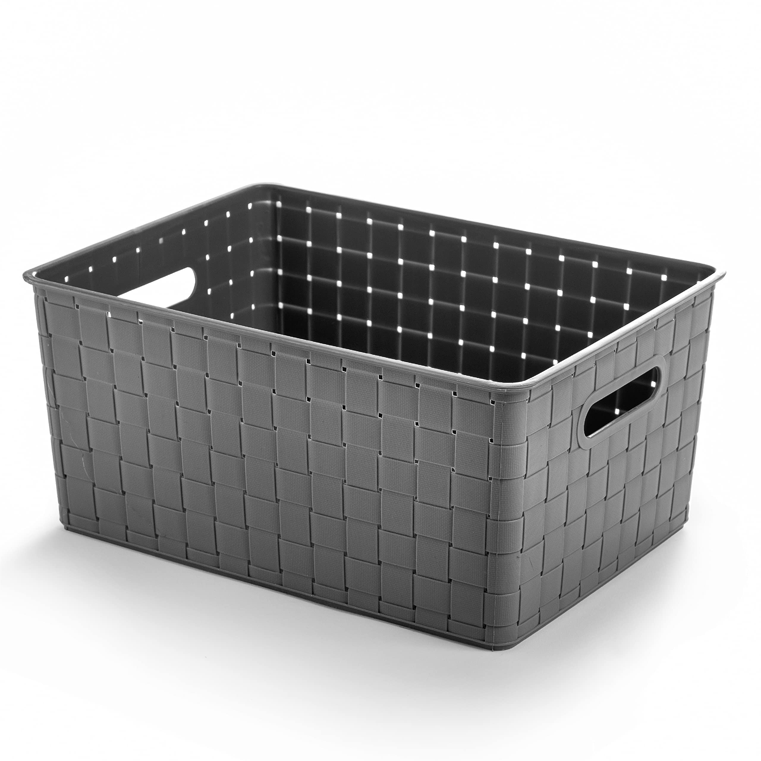 BINO Medium Grey Plastic Storage Basket with Handles - Multi-Purpose Organizer Bin for Pantry, Bathroom, Home & Office Organization - Durable Stackable Plastic Bins for Shelves, Closet & Laundry Room Storage