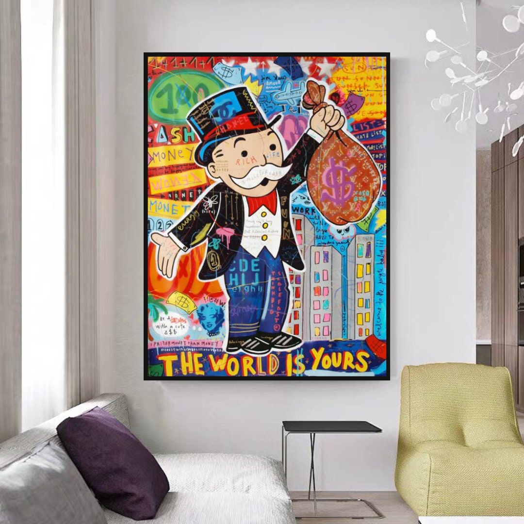 Alec Monopoly 'The World is Yours' Canvas Art Print - Wall Decor for Living Room, Bedroom & Office