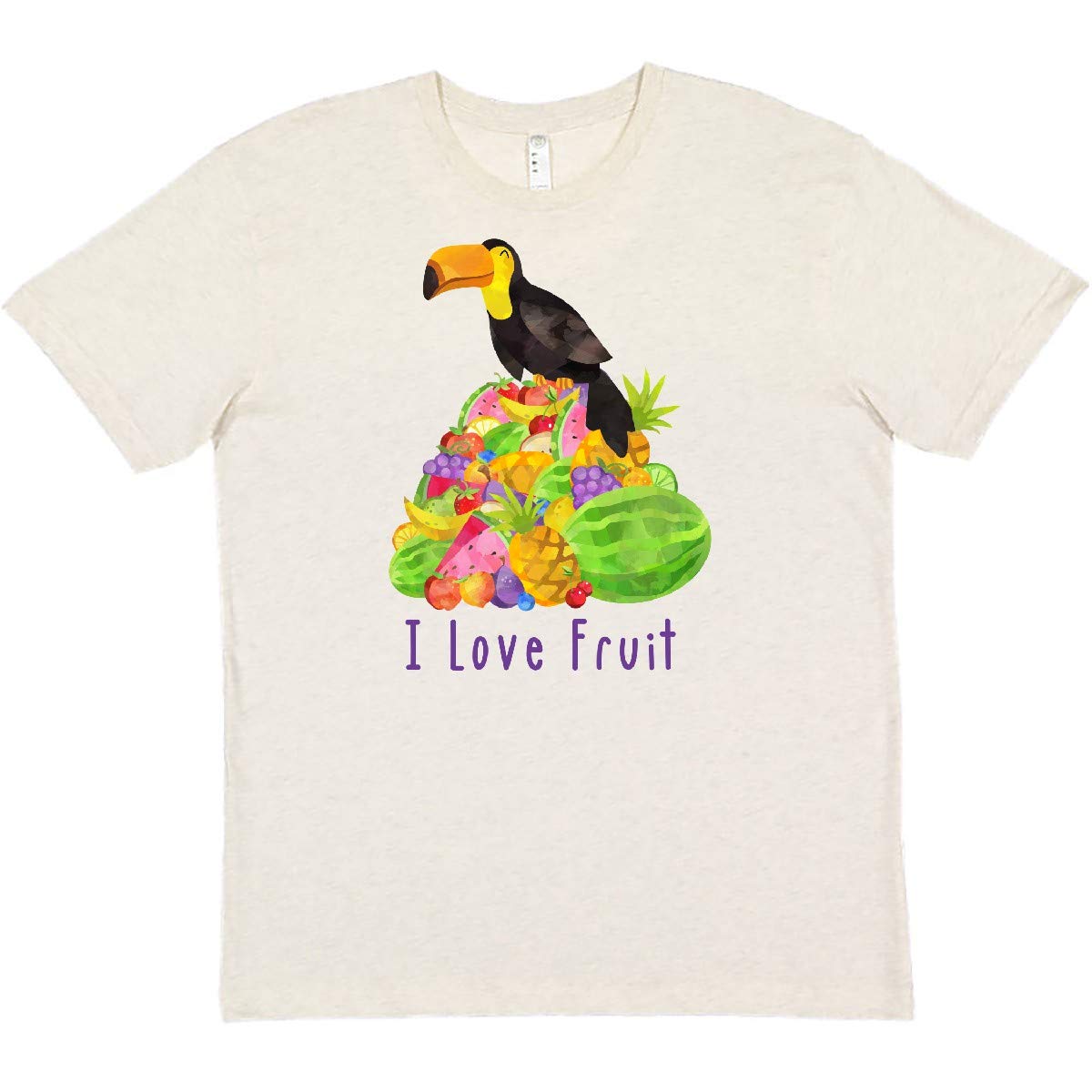 Inktastic I Love Fruit Toucan Graphic T-Shirt - Fun Tropical Bird Design for Women & Men - Perfect for Summer Vacations, Beach Trips, and Casual Outings