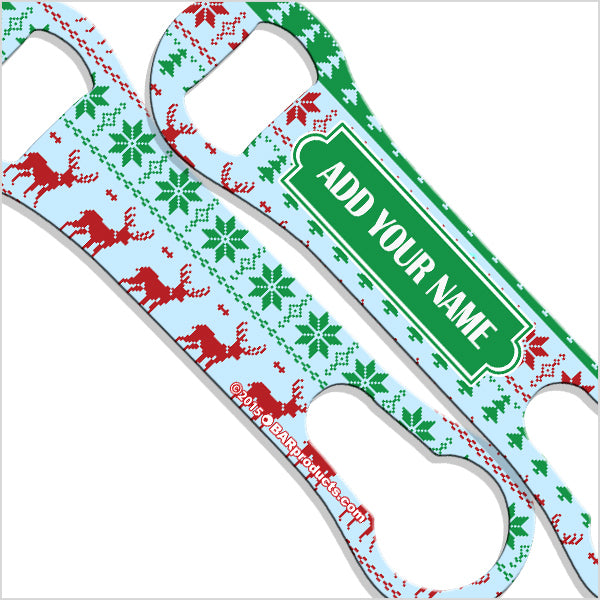 V Rod® Bottle Opener - Personalized Name Engraved Ugly Christmas Sweater Design - Perfect for Holiday Parties & Gifts