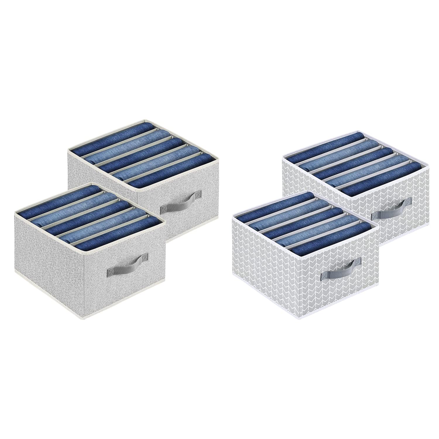 Foldable Fabric Closet Organizer - 4-Pack Blended Grey & White Drawer Dividers for Clothes, Jeans & Sweaters | Space-Saving Wardrobe Storage Solution for Bedroom, Closet & Dresser Organization
