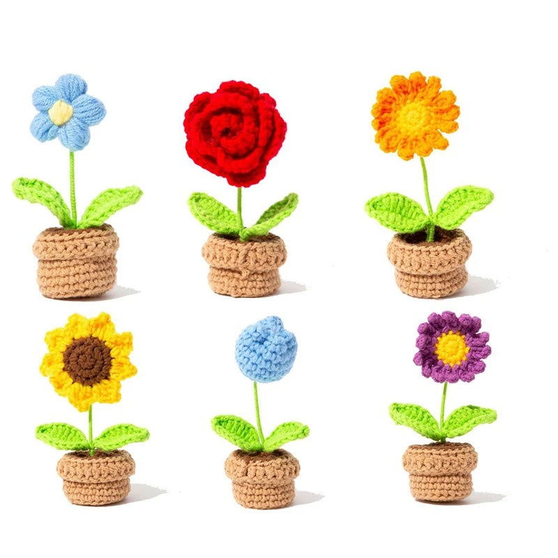 Handmade Crochet Mini Potted Flowers - Small Decorative Artificial Plants for Home, Office, Wedding Decor - Perfect for Table Centerpieces, Shelf Displays & Gift Giving