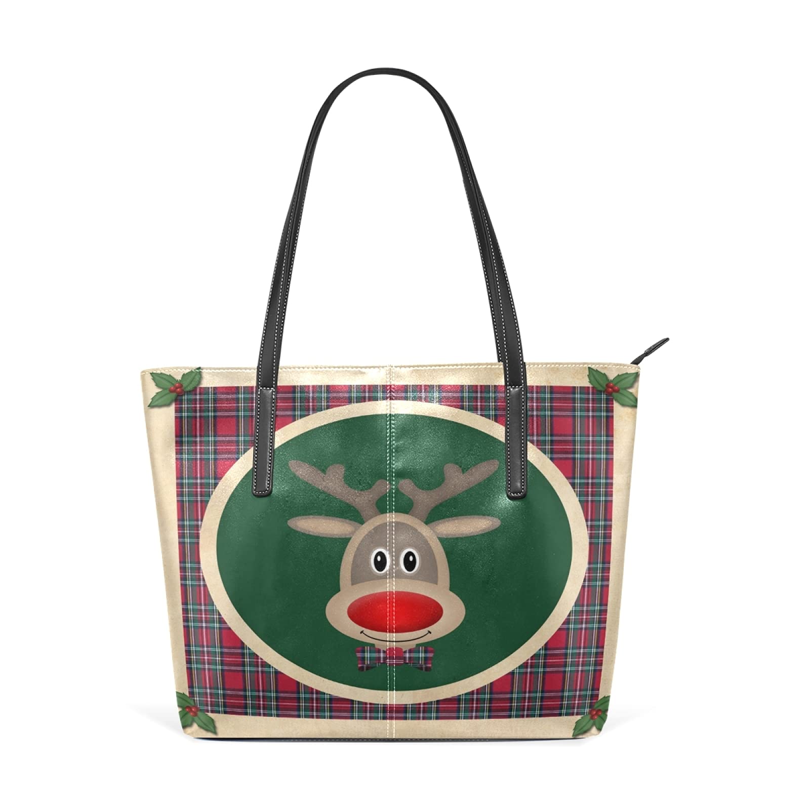 Stylish Red Plaid Leather Crossbody Bag for Women - Cute Reindeer Design Shoulder Handbag, Tote Satchel Purse - Perfect for Christmas, Holiday Parties & Everyday Use