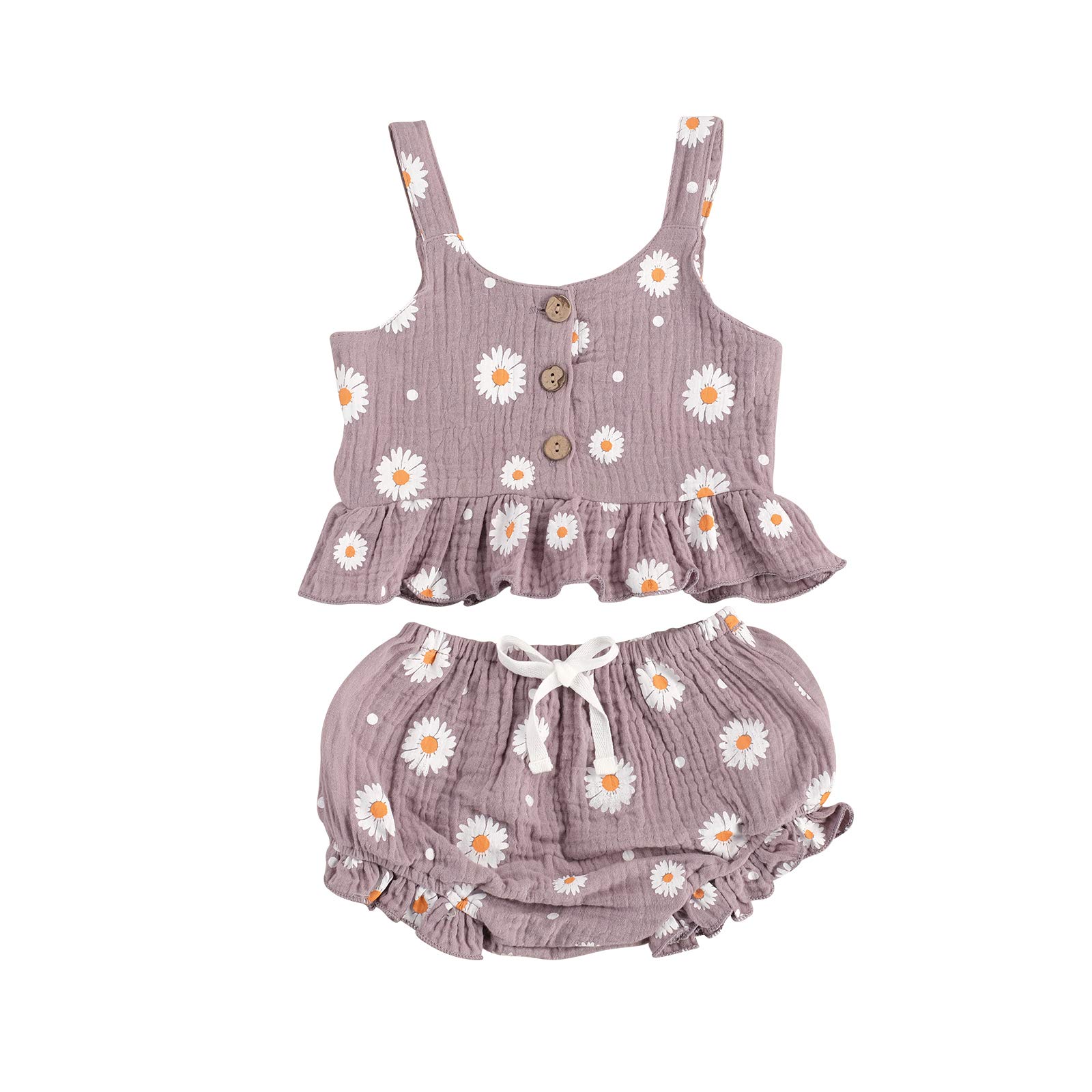Toddler Girls Summer Outfits - Daisy Ruffle Halter Crop Top & Bloomers Shorts Set | Soft Cotton Linen Blend | Perfect for Beach, Playdates & Photo Shoots