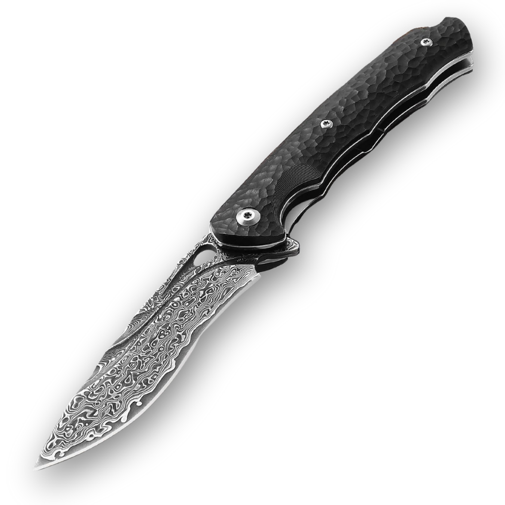 Premium Handmade Stainless Damascus Folding Pocket Knife - Ebony Wood Handle with Clip | EDC, Camping, Hunting & Outdoor Survival Gear