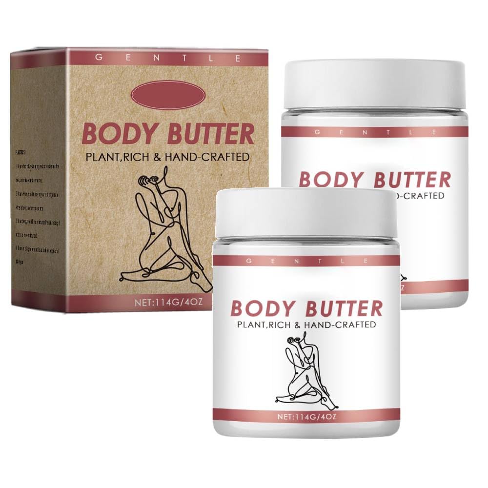 Organic Body Butter for Dry Sensitive Skin - Plant-Based Deep Moisturizer with Fast Absorption, Soothes & Nourishes Skin - Long-Lasting Hydration for Face & Body (2 Pack) - Perfect for Daily Skincare Routine & Post-Shower Hydration