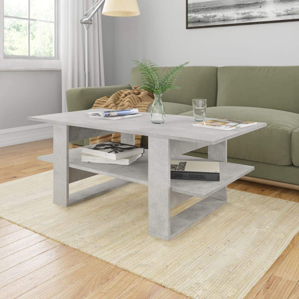 Modern Concrete Gray Coffee Table with Shelf - 43.3