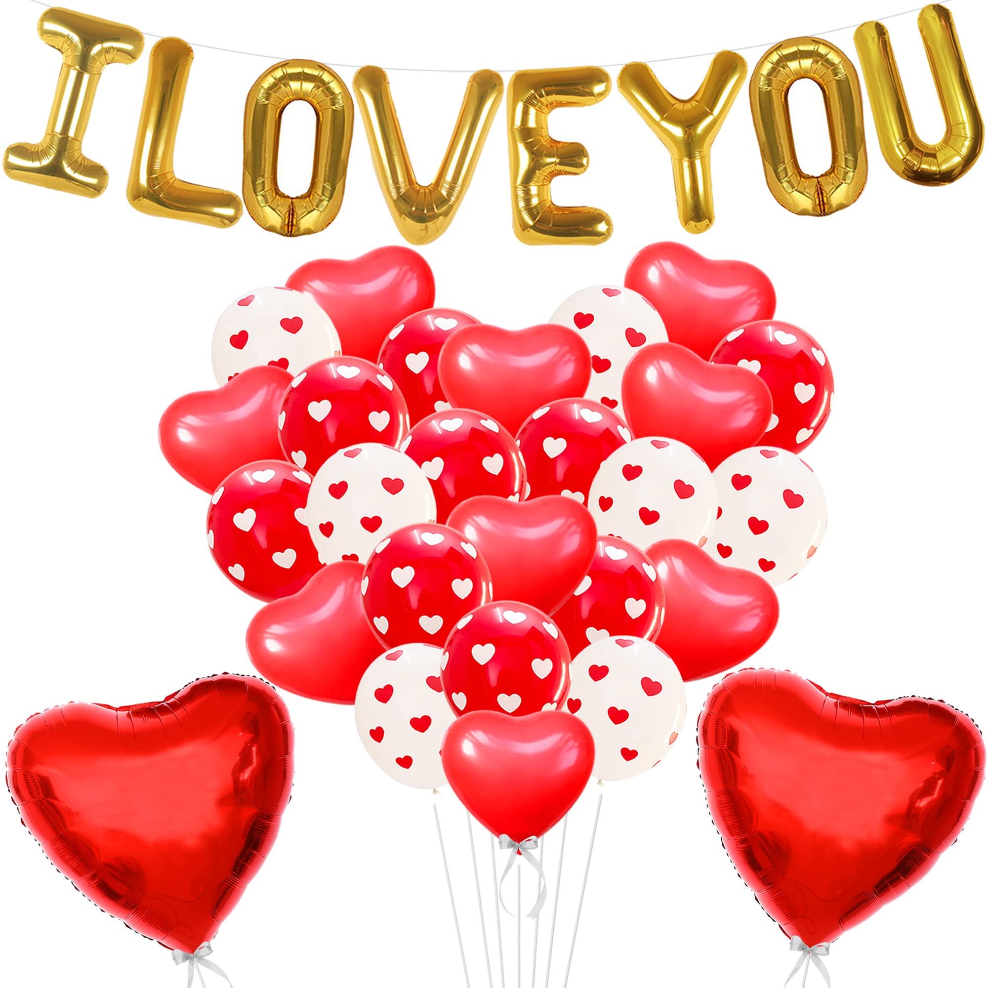 KatchOn I Love You Balloons - 37-Pack Heart-Shaped Balloons for Romantic Proposals, Anniversaries & Special Nights | Valentine's Day Decor, Wedding Decorations, Birthday Party Supplies | Perfect for Surprise Decor, Photo Backdrops & Love-Themed Events