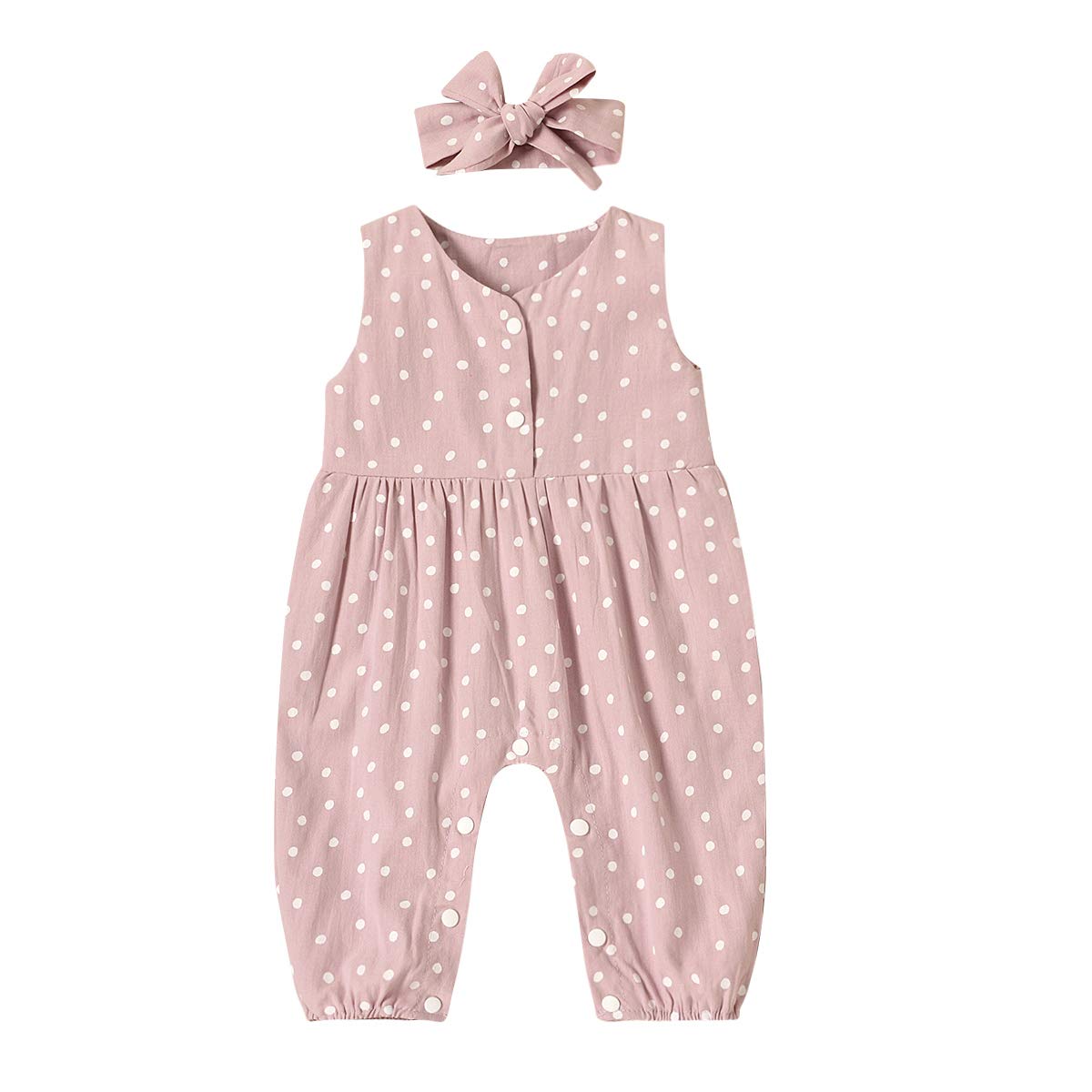 YOUNGER STAR Baby Girls' Polka Dot Romper Jumpsuit & Headband Outfit Set (0-24 Months) - Soft Cotton Overalls for Playtime, Photo Shoots & Special Occasions