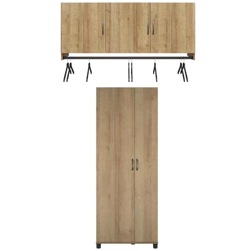 Home Square 2-Piece Storage Set - Tall Cabinet & 3-Door Wall Cabinet for Kitchen, Bathroom, Garage Organization | Space-Saving Storage Solution