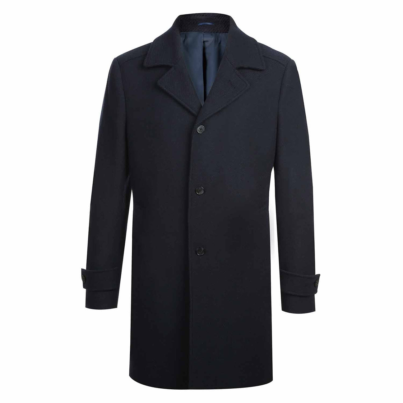 Alessandro Vitello Navy Blue Long Coat for Men - Premium Wool Blend Winter Overcoat for Business & Formal Occasions