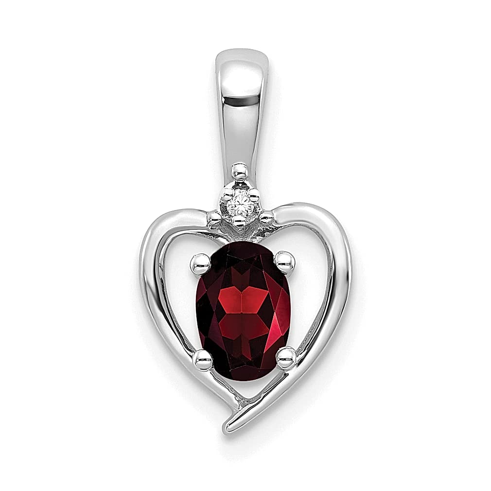14K White Gold Red Garnet & Diamond Heart Pendant Necklace - January Birthstone Jewelry for Women, Gift for Her, Valentine's Day, Anniversary & Special Occasions