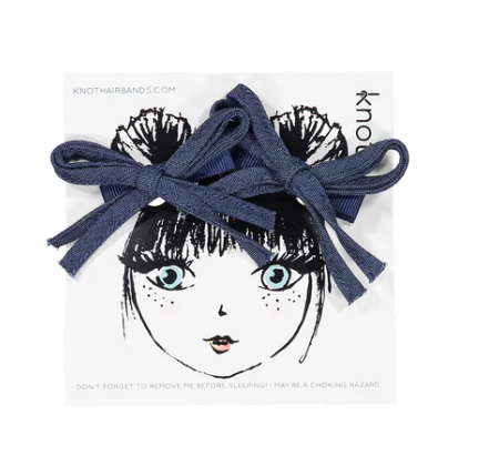 Knot Indigo Denim Bow Set (One Size) - Stylish Hair Accessory for Women, Girls, Boho Fashion & Casual Outfits