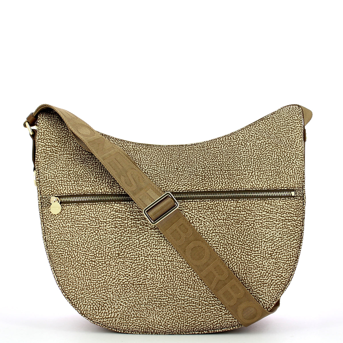 Borbonese Luna Medium Beige Marrone Recycled Nylon Crossbody Bag with Pocket 934109I15 - Sustainable Fashion Accessory for Women, Perfect for Work, Travel and Everyday Use