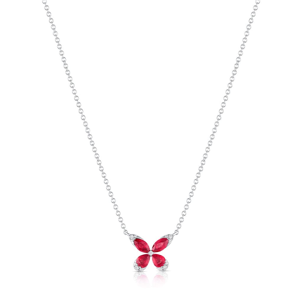 18K White Gold 1.10ctw Ruby and Diamond Butterfly Pendant Necklace for Women - Elegant Jewelry Gift for Anniversary, Birthday & Special Occasions