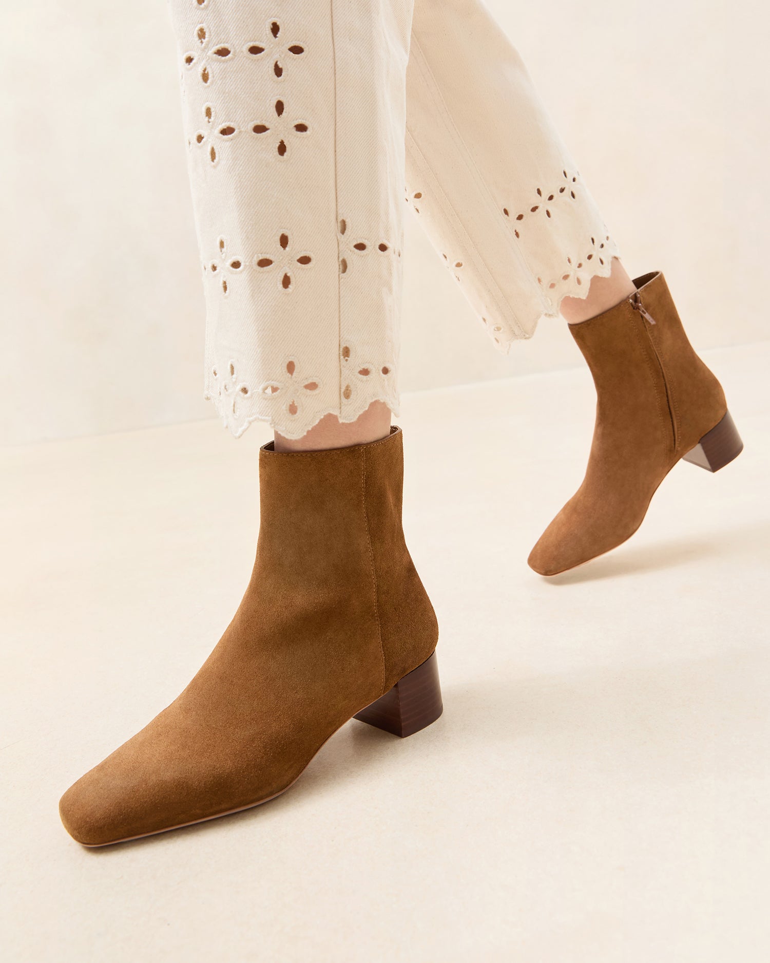 Ginny Cacao Suede Ankle Boots for Women - Comfortable Low Heel Winter Booties - Perfect for Casual Outfits & Office Wear