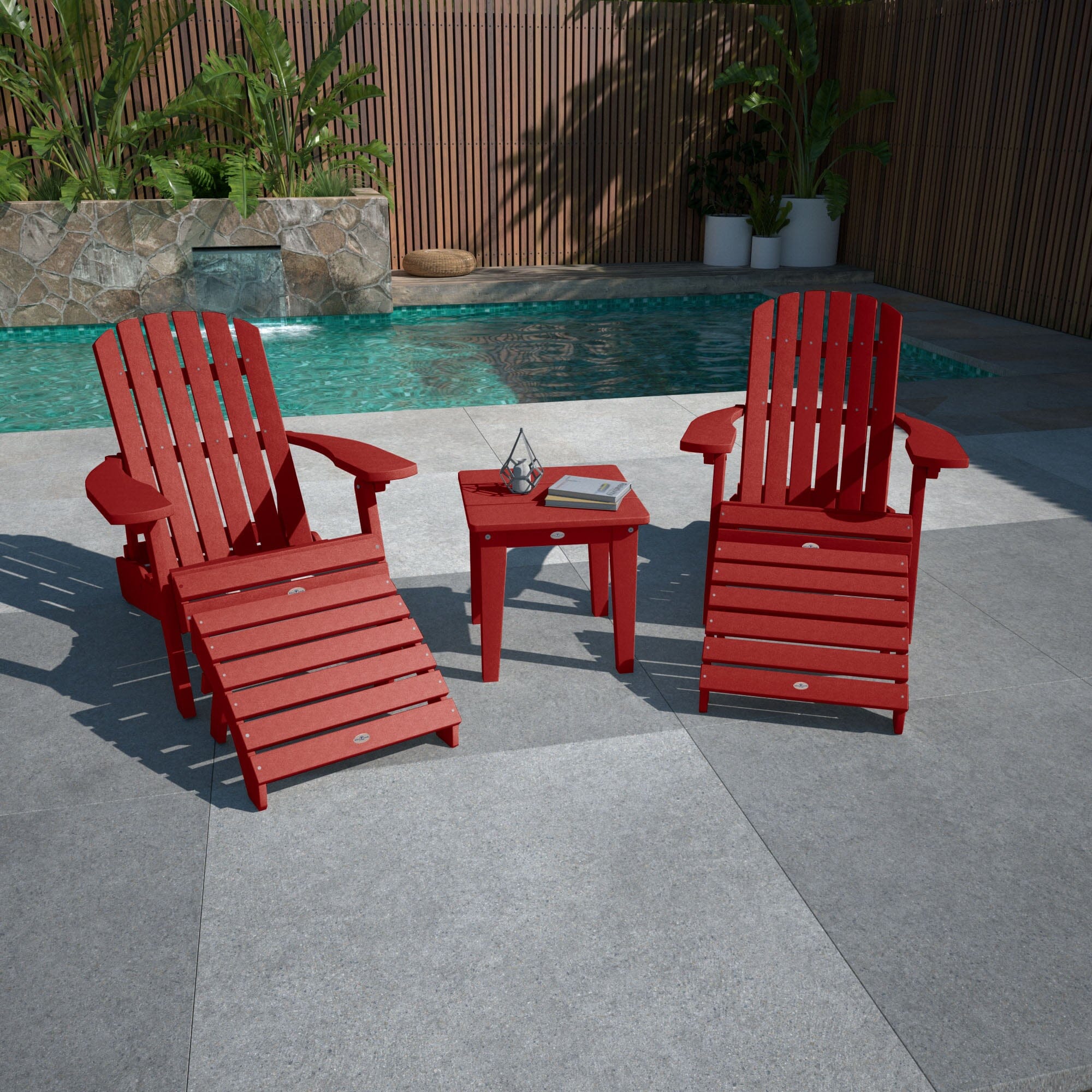 2-Piece Cape Folding Adirondack Chair Set with 2 Ottoman Stools and Side Table - Outdoor Patio Furniture for Garden, Poolside, Deck & Backyard Relaxation