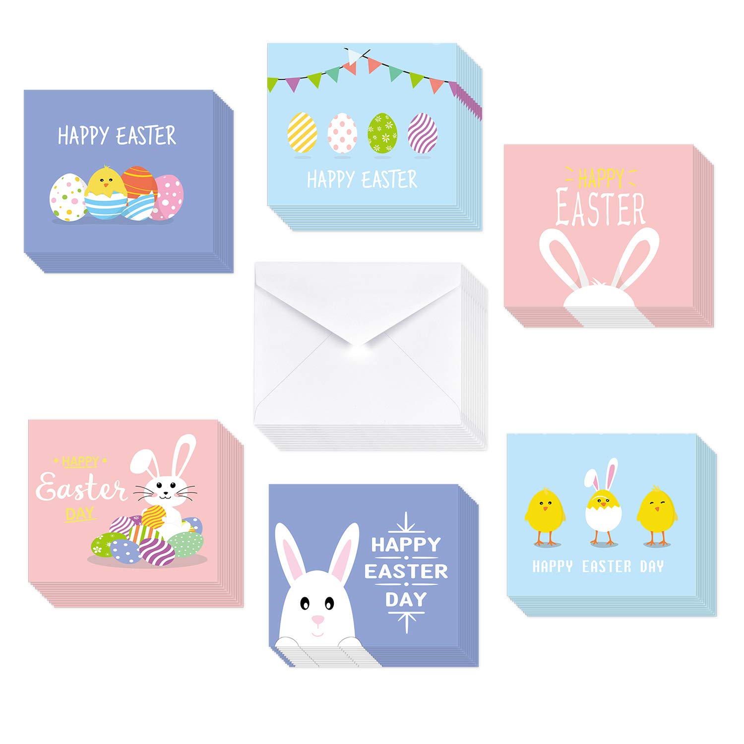 TUPARKA 36 Pack Easter Greeting Cards Set - Assorted Spring Note Cards with Envelopes for Kids (6 Designs) - Perfect for Easter Celebrations, Classroom Activities & Party Favors