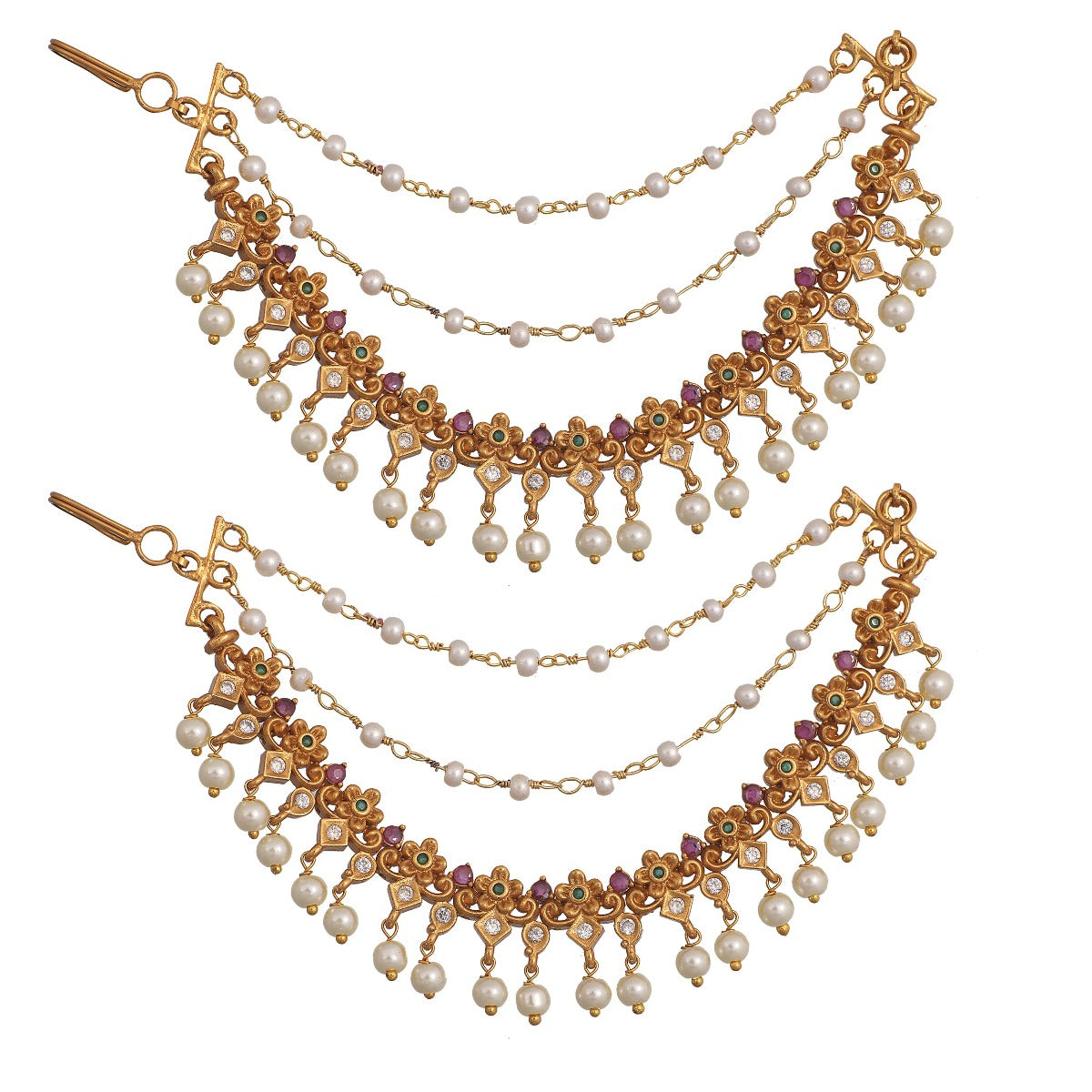 Antique Gold Plated Shaan Ear Chain - Vintage Boho Jewelry for Women, Elegant Dangle Earrings for Party, Wedding & Everyday Wear
