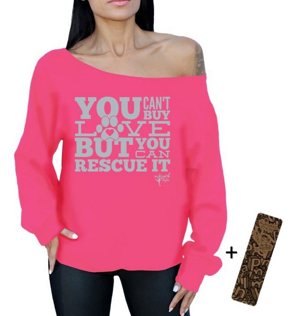 Awkwardstyles Rescue Love Off The Shoulder T-Shirt & Bookmark Set - Perfect for Animal Lovers, Gifts & Casual Wear