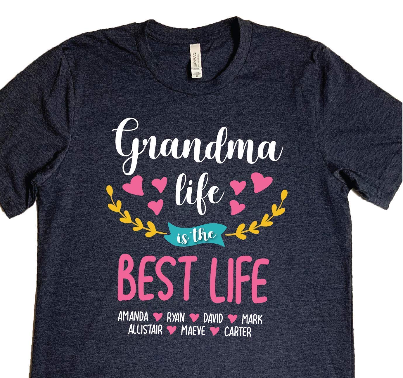 Personalized Grandma T-Shirt with Grandkids Names - Custom Printed Grandma & Grandchildren Shirt for Family Reunions & Special Occasions