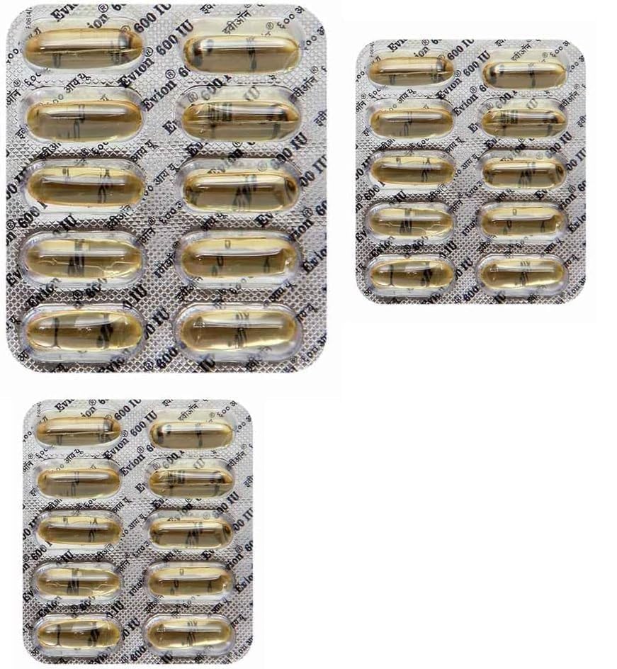 30 Evion Vitamin E 600mg Capsules for Glowing Skin, Strong Hair & Nails - Antioxidant Supplement for Acne Treatment & Beauty Care - Perfect for Daily Skincare & Hair Growth Routine