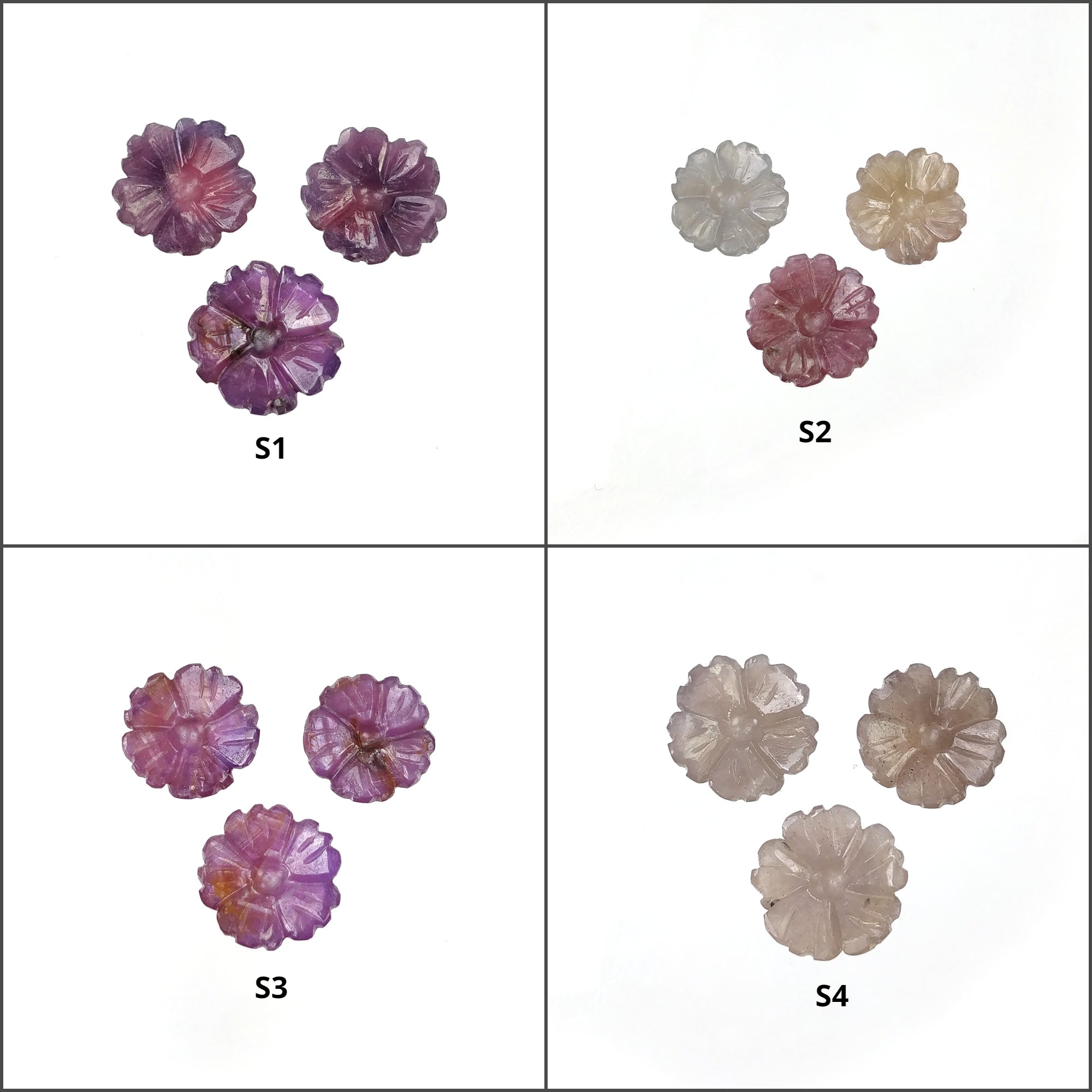Natural Untreated Unheated Sapphire Hand-Carved Flower Gemstone Carving - 3-Piece Set for Jewelry Making, Home Decor & Gift Giving
