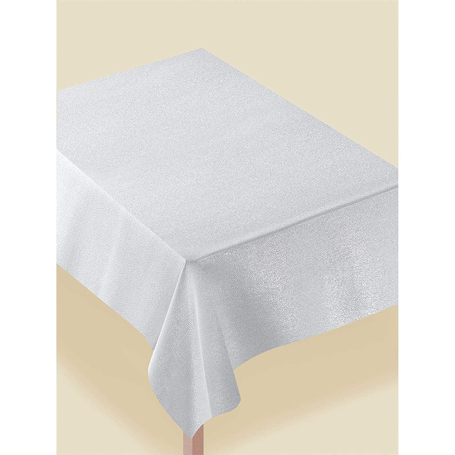 Elegant Metallic White & Silver Fabric Table Cover for Wedding, Party, Banquet & Special Events - Premium Dining Tablecloth for Home & Restaurant Decor