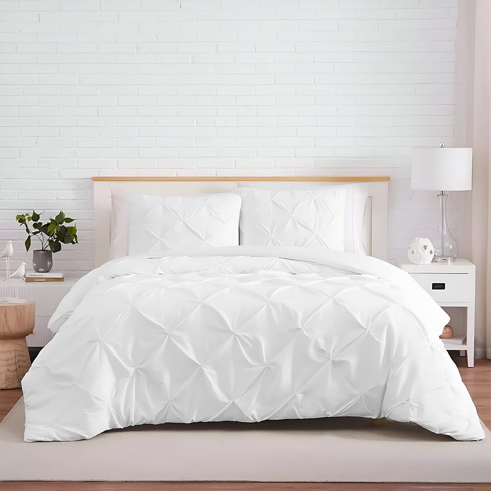 Premium 1000 Thread Count Egyptian Cotton Duvet Cover Set - 3 Piece King Size Breathable All Season Soft Comforter Cover with Zipper & Corner Ties (White) | Luxury Bedding for Master Bedroom & Guest Room