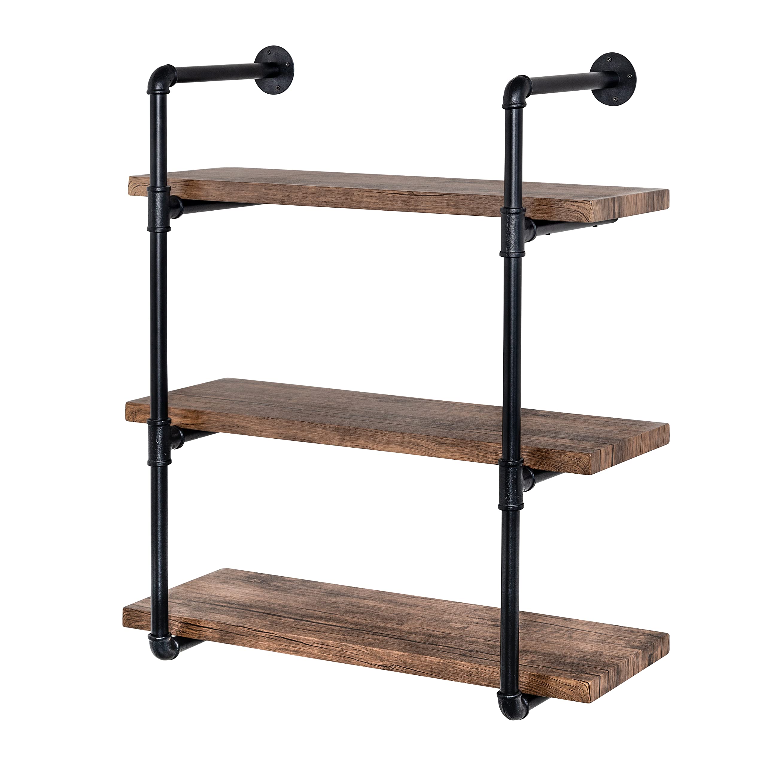 3-Tier Black Industrial Wall Shelf - Heavy Duty Rustic Metal Shelving for Home & Office Storage | SHF-08844 | Perfect for Kitchen, Garage, Bathroom Organization