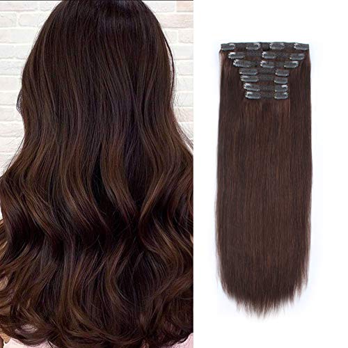 Lovrio 9A Grade Clip-in Human Hair Extensions - Walnut Brown, 18 Inch, 120g, 7 Pieces with 18 Clips - Thick Virgin Hair, Invisible & Silky Straight for Everyday Styling, Parties & Special Occasions