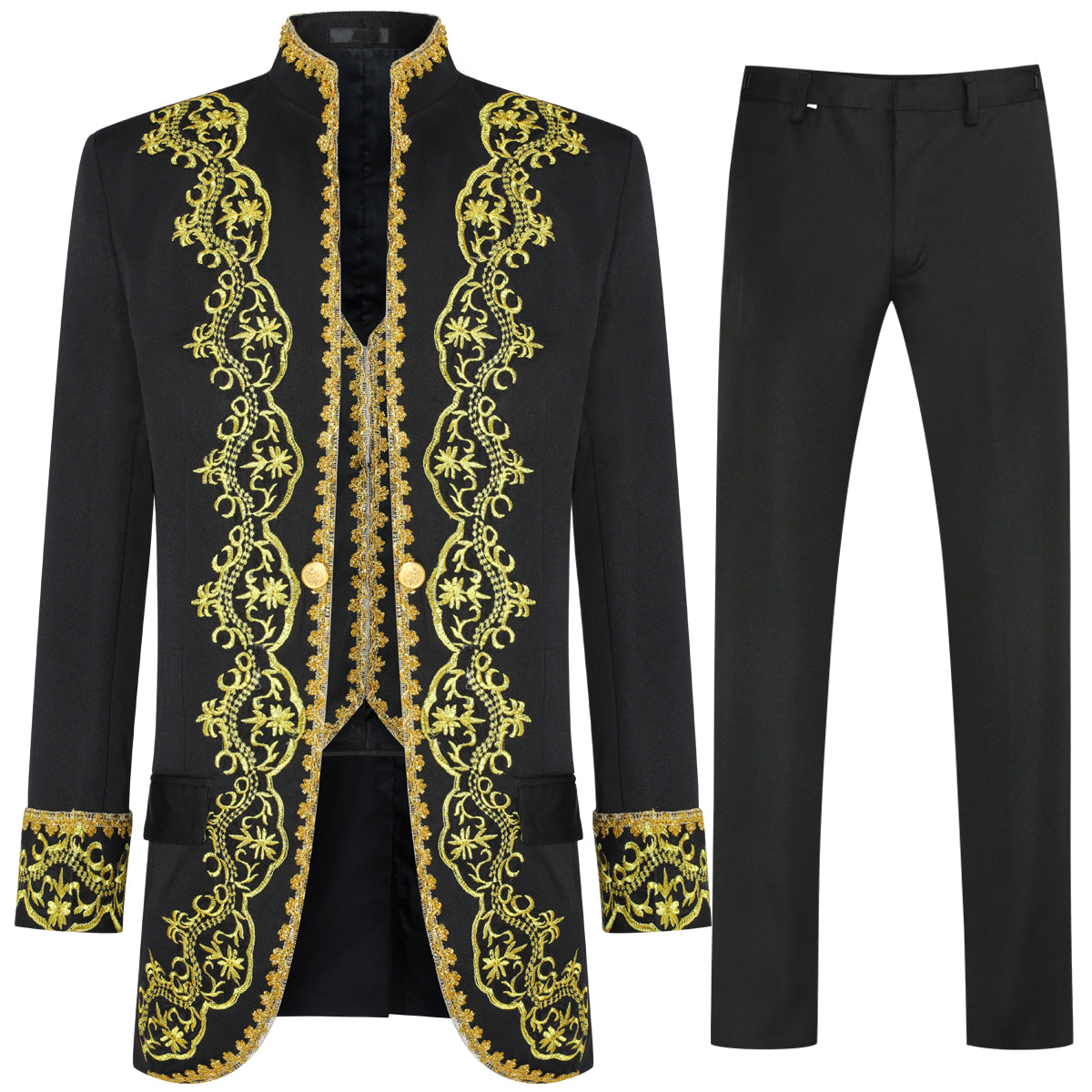 3 Piece Men's Royal Style Tuxedo Suit - Black Formal Wedding Suit for Groom, Prom, Evening Gala & Special Occasions