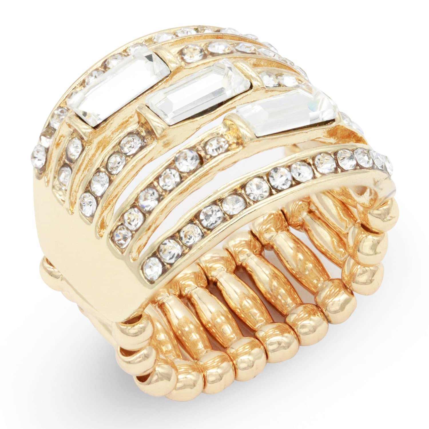 Luxury 5-Row Crystal Stretch Statement Rings for Women - Adjustable Size, Elegant Party & Wedding Jewelry Gift