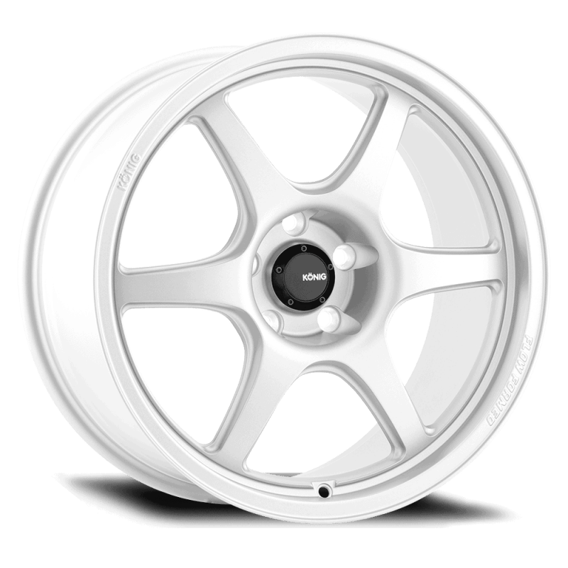 Konig Hexaform 18x8.5 5x114.3 ET43 Gloss White Flow Formed Wheels - Lightweight Performance Rims for Sports Cars & Tuner Vehicles